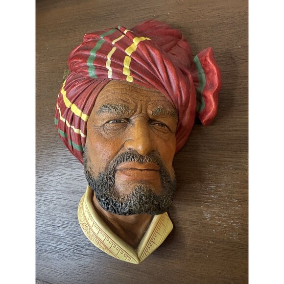 Vintage Bossons Chalkware Head - Red Turban New with Tag - Abdul Bust - Picture 1 of 6